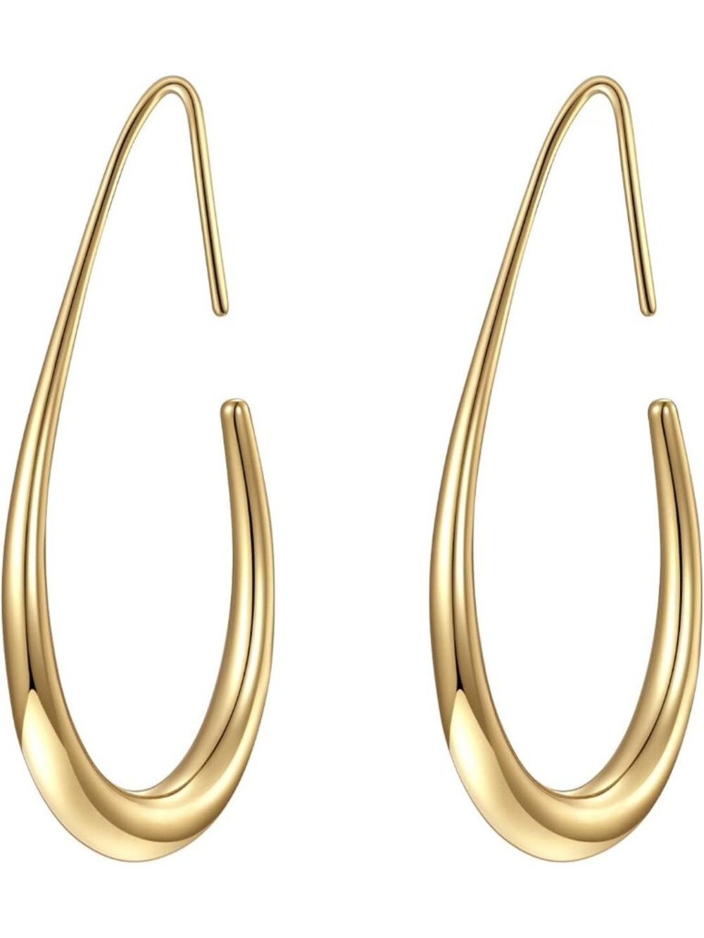 Women's 14K Gold Plated Large Teardrop Pull Through Oval Hoop Earrings